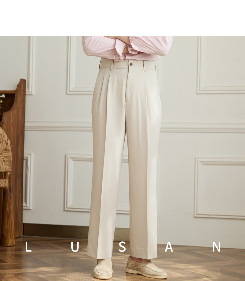 Vintage doppelt plissierte breite Bein nicht bügeln drapierte Freizeit hose Business Pendler atmungsaktive hohe Taille trend ige Herren hose – Detail 20