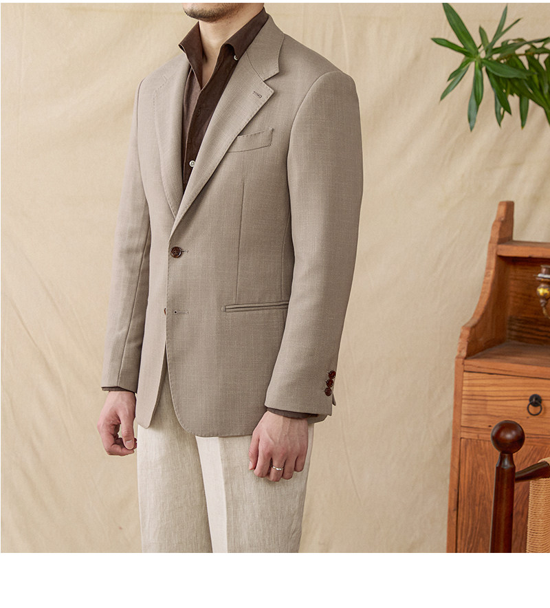 Hirsch Sanxian Business-Stil Entspannung nicht bügeln Leinen Tencel gemischt Fischgräten muster Anzug Jacke Herren Freizeit anzug trendy – Detail 40