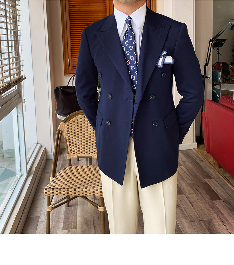 Double-breasted Suit Men Slim Solid Color Workplace Formal