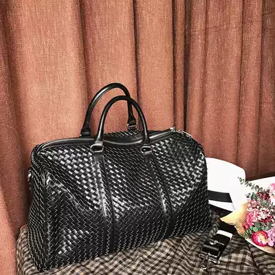 Mr Lu San hand-woven PU leather travel bag Portable duffel bag large capacity men's and women's casual retro shoulder bag