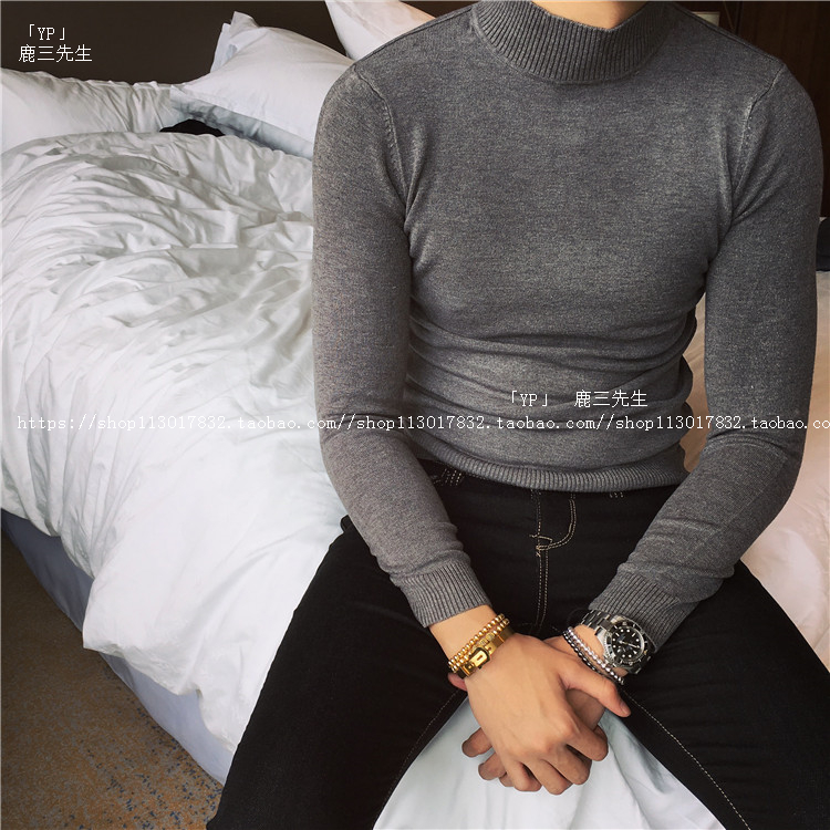 Áo len nam Nhật Bản cao nửa cổ áo len dày màu đen ulzzang nam màu rắn Hàn Quốc áo sơ mi mỏng đáy áo len nam