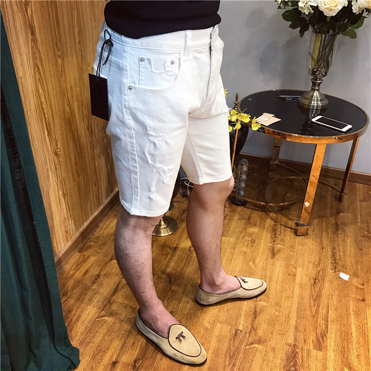 男士夏季休闲白色牛仔短裤日系百搭修身休闲短裤子五分裤韩版潮男