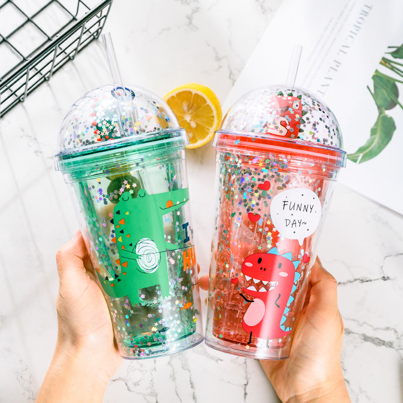 Bei Cheyu Creative Personality Trend Net Red Straw Water Cup Dinosaur Children Boys and Girls Plastic Cup Cute Cup