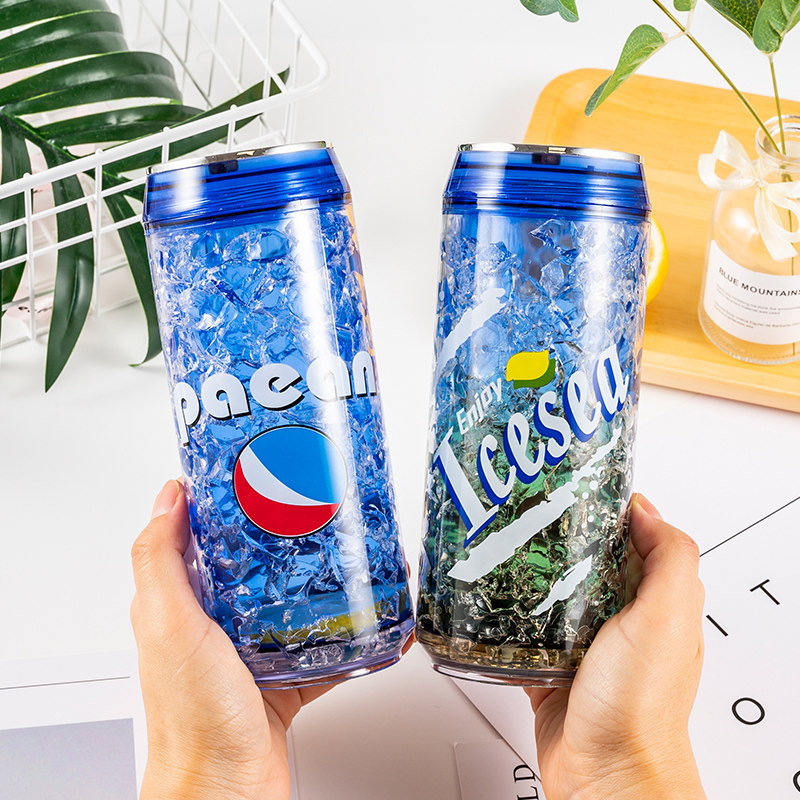 Backcart feather refrigeration ice cup double layer ice cup creative canned personality water cup plastic mesh red cup children