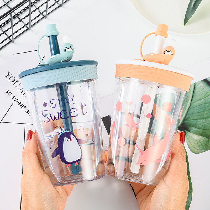 Bei Cheyu creative personality trend high-value dust-proof straw cup fresh forest water cup net red cute female cup