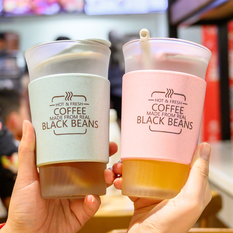 Creative trend office water cup net red shaking sound frosted glass with lid female with spoon heat insulation coffee cup