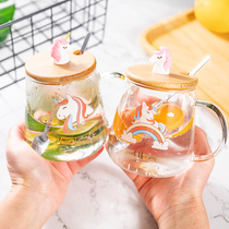 Becar plume glass water glass with lid spoon with girl cute creative trend personality mark cup home mug