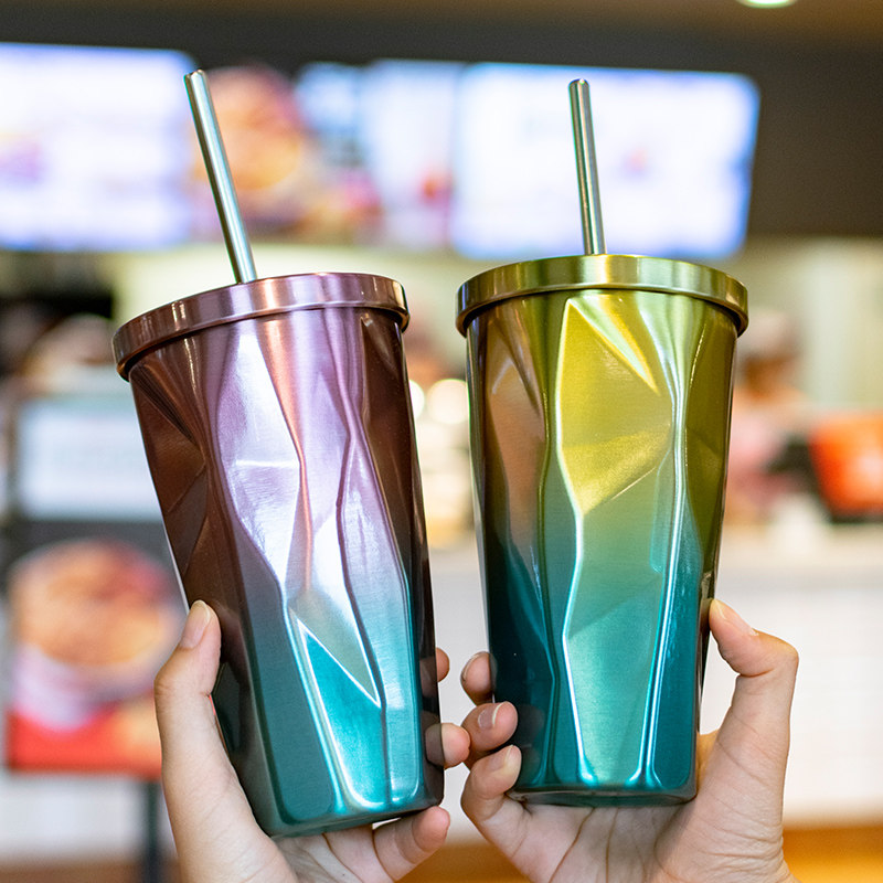 Beicheyu stainless steel straw cup adult creative water cup portable cover personality boys and girls ins net red water cup