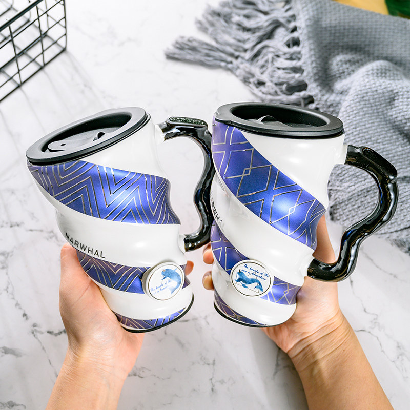 Becar Plume Creativity Large Capacity Mark Cup Office Ceramic Coffee Cup Sub with lid spoon female students Home water glass