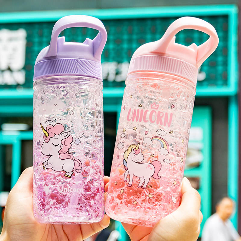 Shell Car Feather Summer Crushed Ice Cup Cup Personality Unicorn Ice Cup Anti-Fall Cute Cartoon Kids Straw Water Cup