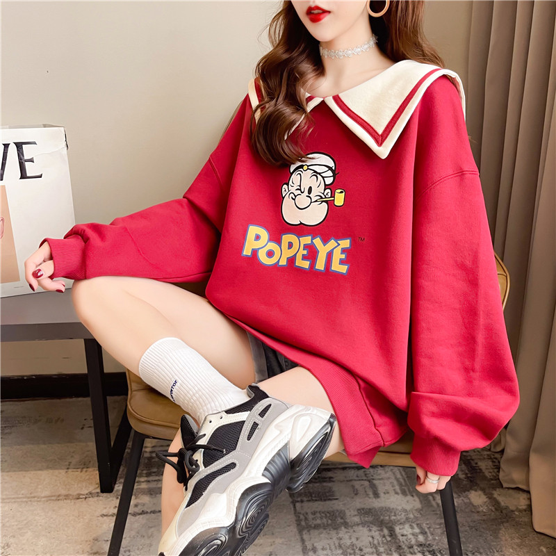 2021 Autumn Maternity Wear Preppy Large Size Doll Collar Chic Loose Pullover Casual Top