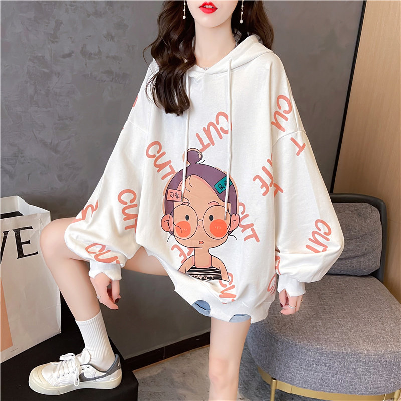 2021 Maternity Wear Autumn New Korean Style Fashion Loose Hooded Printed Top Large Size Women's Sweater