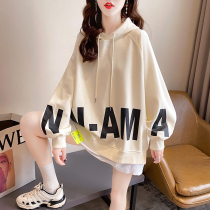 2021 Pregnant women dress autumn fake two Han edition fashion loose collar letter printed coat large code womens suit