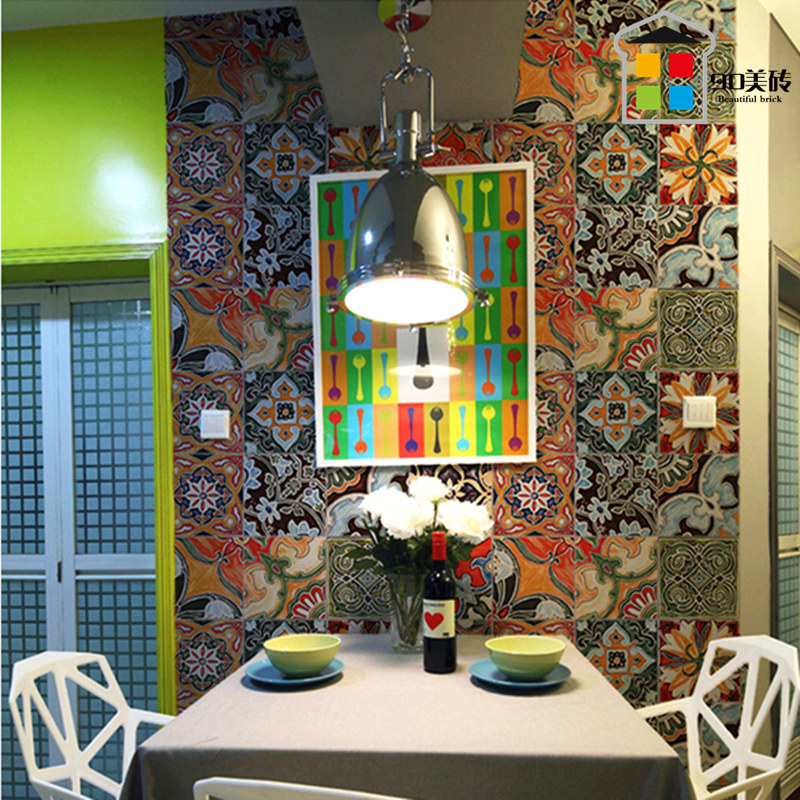 Small flower brick Moroccan imitation hand-painted kitchen and bathroom staircase brick art wash table background color flower piece brick waist line tile