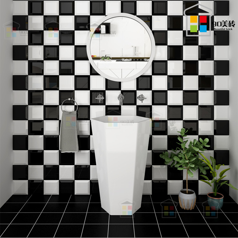 Nordic simple export thickened fat bread brick kitchen bathroom black and white glossy toilet thickened background wall