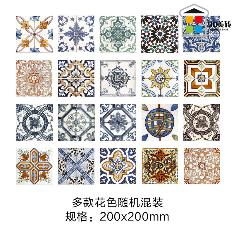 Retro flower piece imitation hand-painted flower brick background wall brick living room dining room balcony kitchen powder room antique floor tile tile