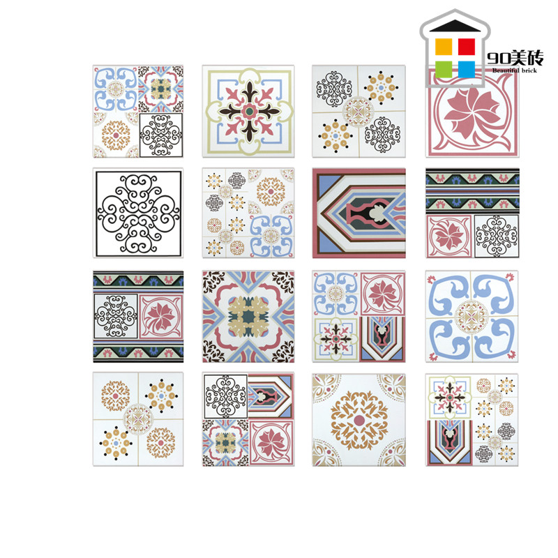 Small fresh tile color small flower piece kitchen bathroom wall tile antique coffee shop non-slip floor tile tile 200
