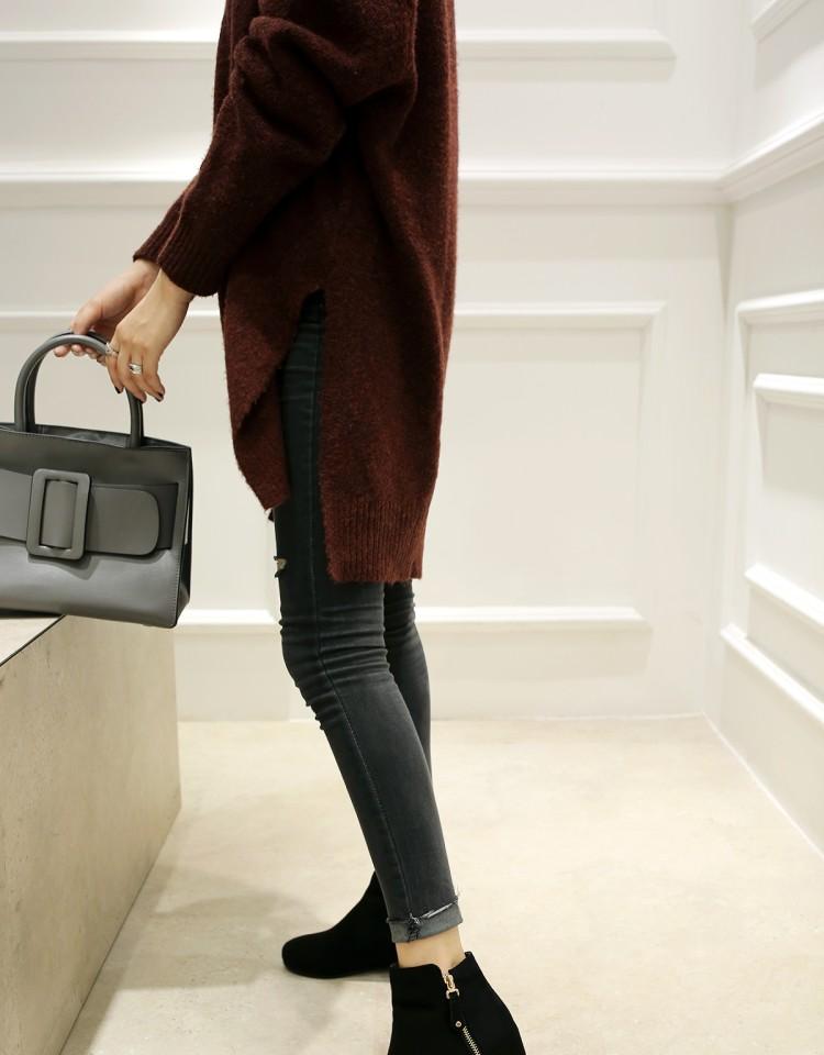 Giày mùa thu Booties nữ phiên bản Hàn Quốc của dây kéo cao giữa và bên hông cộng với nhung mùa đông mùa xuân kích cỡ lớn 40-43 bốt ngắn cổ