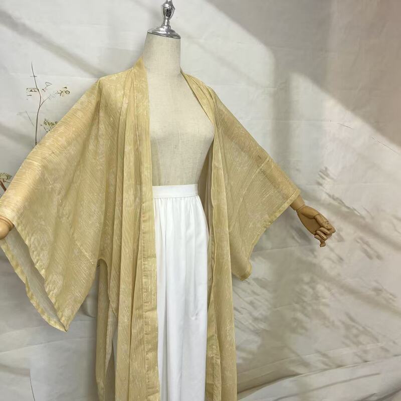 Changganyi Temple Hanfu Robe, Song Dynasty Style Long Shirt, Silver Thread Thin Summer Changganyi Temple Cardigan