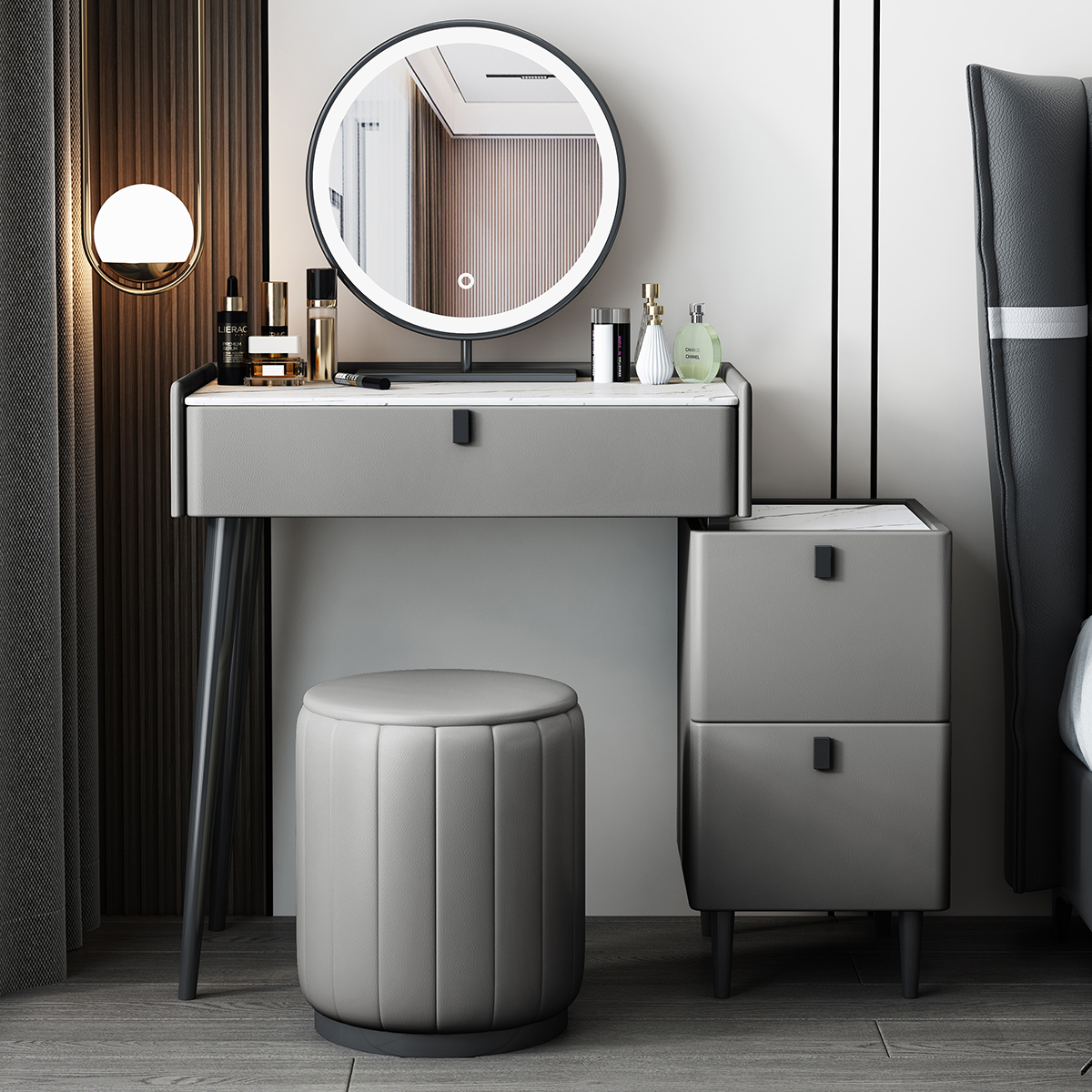 Modern minimalist rock slab dressing table storage cabinet integrated Italian light luxury makeup table bedroom female advanced multi-function table