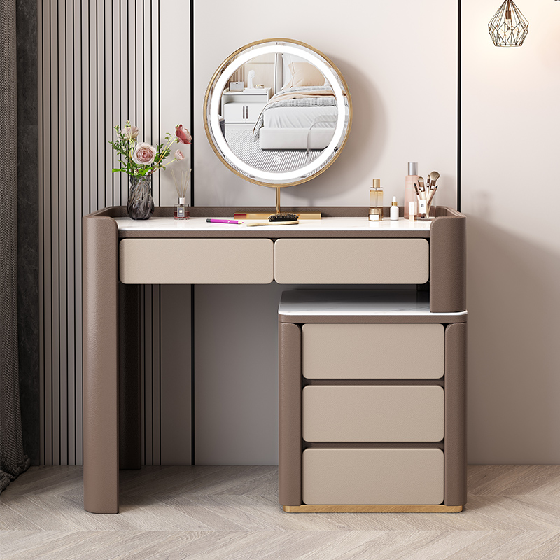 Italian light luxury bedroom technology leather dressing table makeup table modern minimalist small apartment net red rock board makeup table