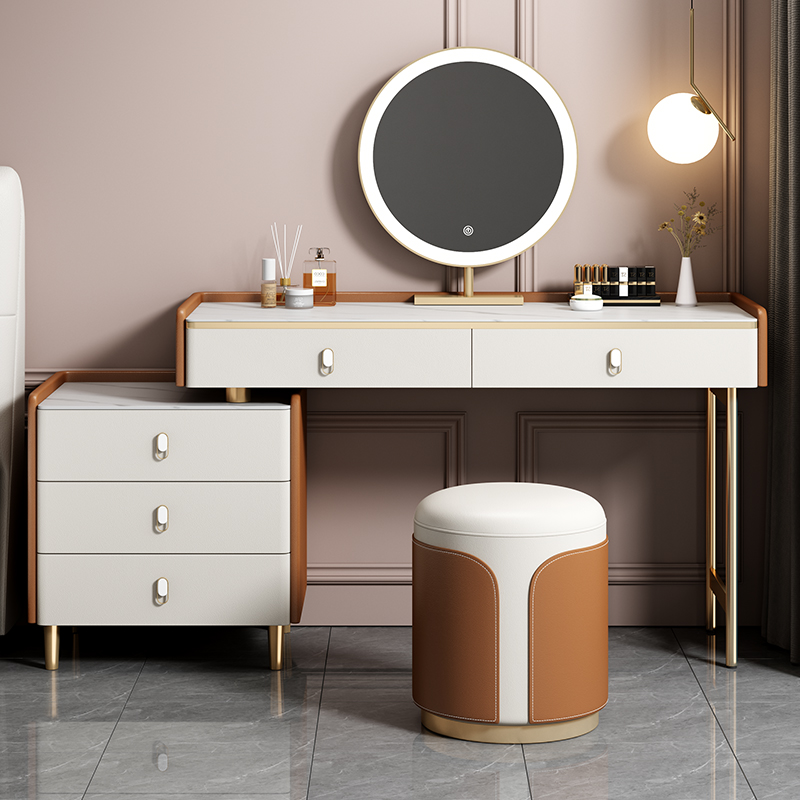 Italian light luxury rock slab dressing table storage cabinet integrated modern minimalist dressing table bedroom high-end mirror with lamp