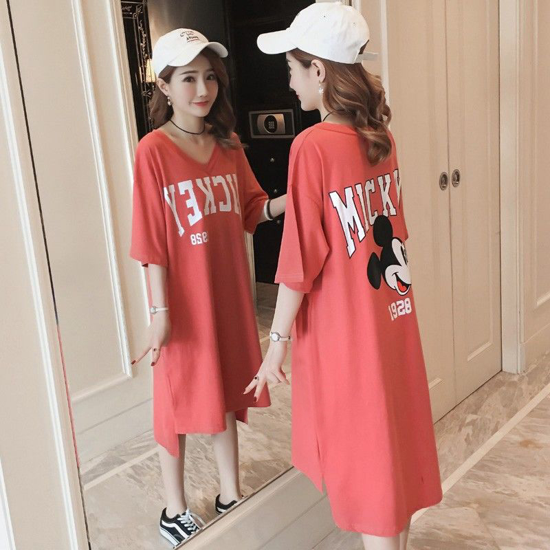 2021 new pregnant women's summer dress short-sleeved dress loose-fitting large size medium and long version of the top Korean version of fashion pregnant women T-shirt