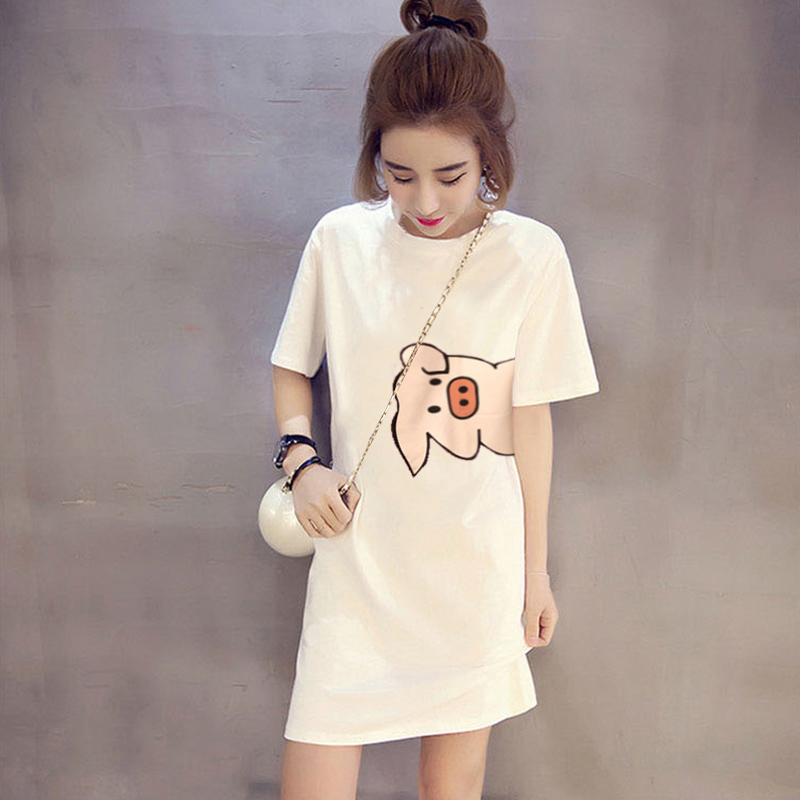 Maternity T-shirts short-sleeved cotton tops loose bottoming shirts women's large size pregnant women's summer dresses mid-length T-shirts