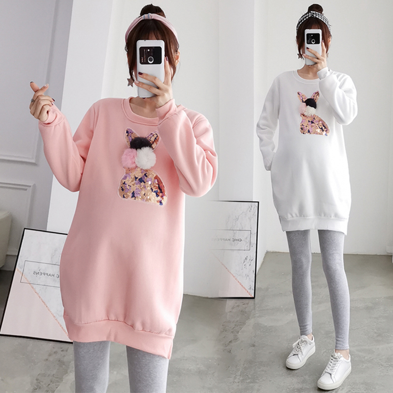 Maternity Wear Winter Tops Thickened and Fleece-Lined Autumn and Winter New Sweatshirts Mid-Length Large Size Jackets Fashionable Suits for Women