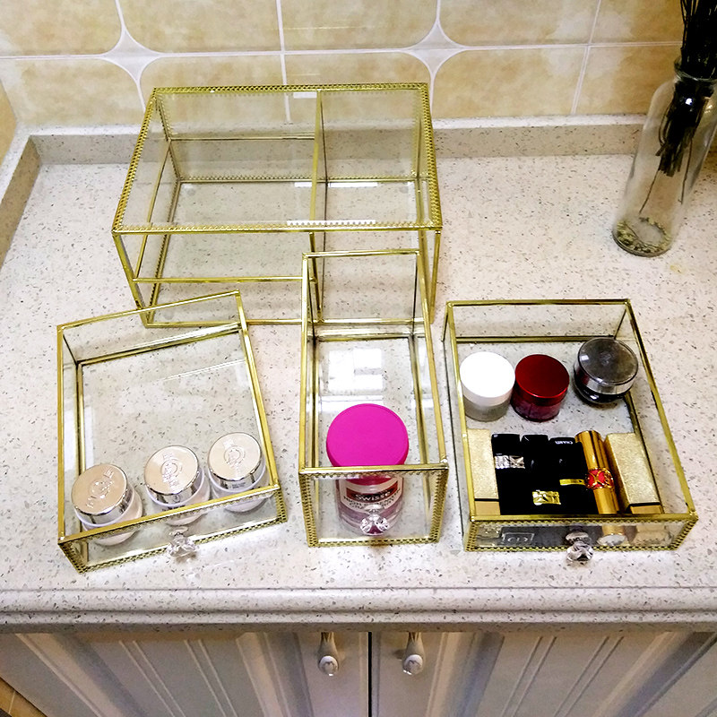 Loss Bench ultra-large transparent glass Cosmetic Storage Box Tabletop Makeup box Makeup Desk Perfume Finishing Box