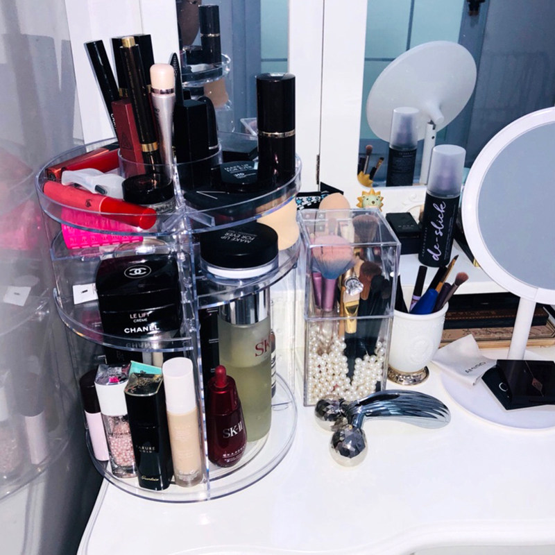 Cosmetic storage box transparent rotating rack desktop skin care cosmetic table acrylic storage lipstick finishing