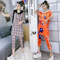 Summer Casual Suit Womens Net Red Elastic Net Breathable Plaid With Long short sleeves Thunderpants trendy underpants trendy minus