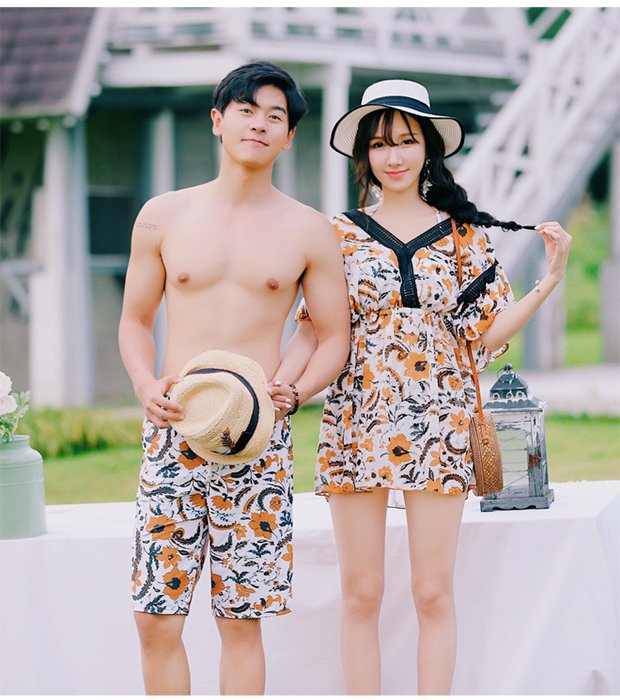 Cặp đôi đồ bơi nữ bikini mới ba mảnh bảo thủ che bụng đi nghỉ mát bên bờ biển quần nam áo tắm nóng bỏng đồ đôi nam nữ đi biển