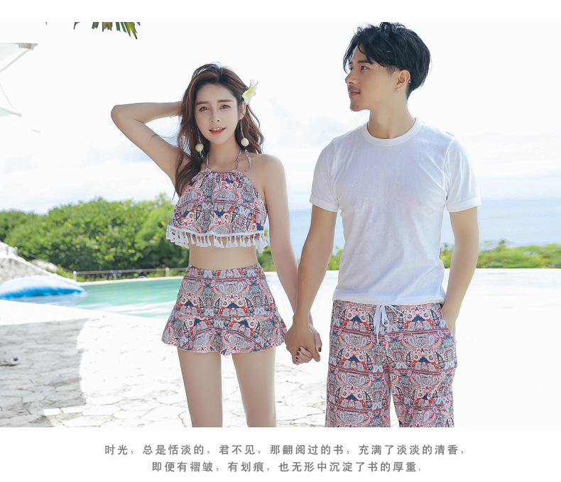 Bikini ba mảnh đồ bơi đôi nữ chia váy spa che bụng bảo thủ chia áo tắm đi biển phù hợp với 	đồ đôi đi biển cặp	
