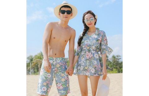 Cặp đôi đồ bơi ba mảnh phù hợp với quần đi biển nam nữ ngực nhỏ tụ tập bikini bên bờ biển đồ bơi mới 	đồ đôi đi biển big size