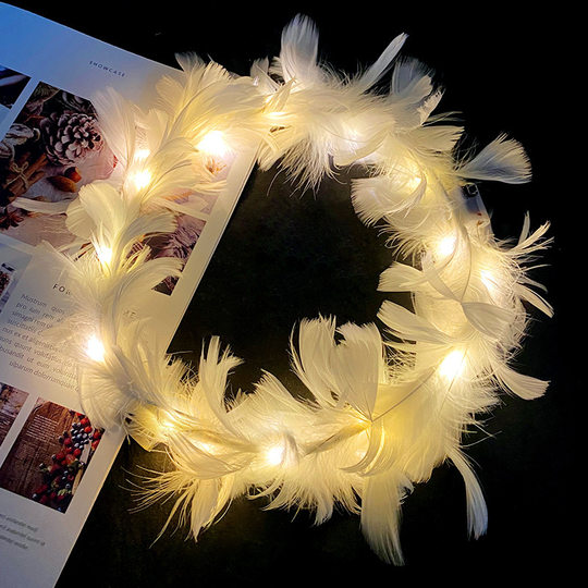 New Feather Antlers Luminous Wreath Headband Push Small Gifts Christmas Luminous Feather Rabbit Ears Factory Direct Sales