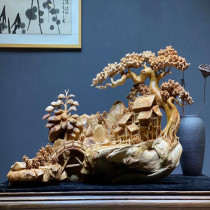 Taihang Yabai Jinsi Nan Ebony leaflet red sandalwood solid wood flower and bird landscape carving wood carving root carving decoration crafts