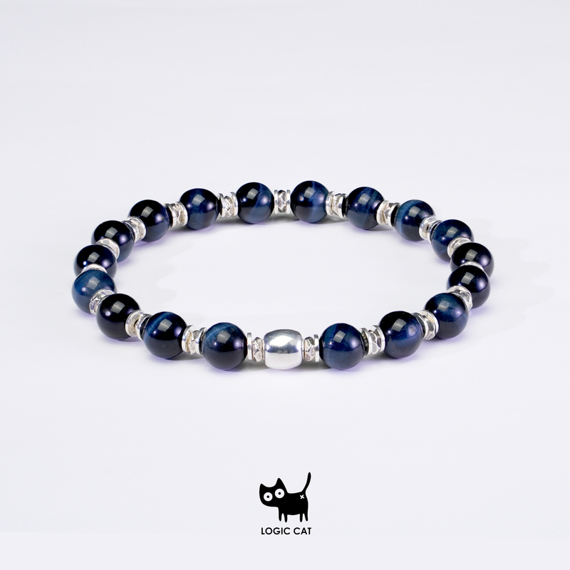 Logic Cat 925 Sterling Silver Collectible Grade Natural Blue Tiger Eye Stone Original Design Wealth-Attracting and Fortune-Turning Bracelet Logic Cat 925 Sterling Silver Collectible Grade Natural Blue Tiger Eye Stone Original Design Wealth-Attracting and Fortune-Turning Bracelet
