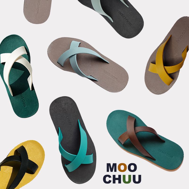 Moochuu Thailand Imported Slippers for Men and Women, Summer Flat Heel, Anti-Odor, Anti-Slip, Wear-Resistant, Outdoor Wear, Vacation Beach Shoes, Trendy