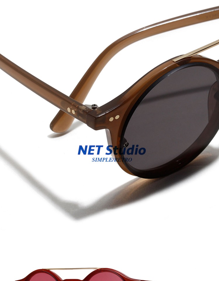 NET Studio / Thời trang châu Âu và Mỹ retro đôi chùm lớn hộp đại dương màu mặt vuông kính râm hình elip kính râm nữ chính hãng