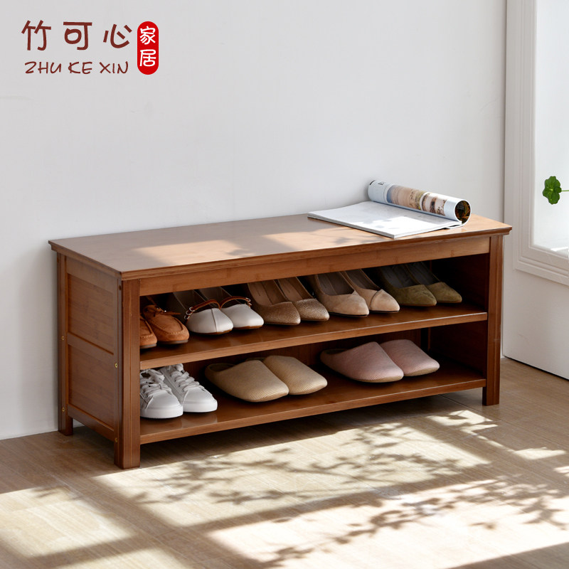 Bamboo Kexin shoe-changing stool home door can sit-type shoe cabinet multi-functional storage stool solid wood wear shoe stool bench
