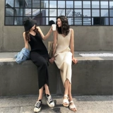 Демисезонное длинное шерстяное платье, трикотажная майка, средней длины