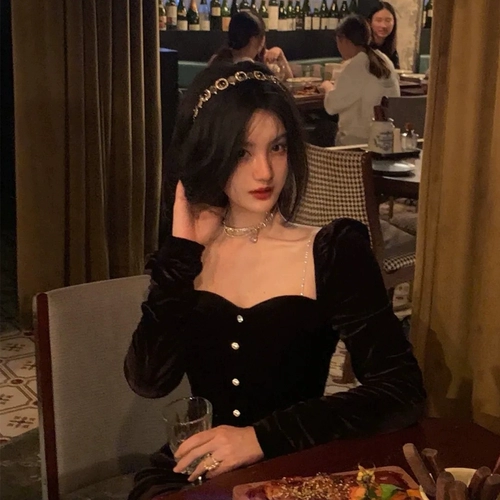 Черное элитное летнее вечернее платье, французский стиль