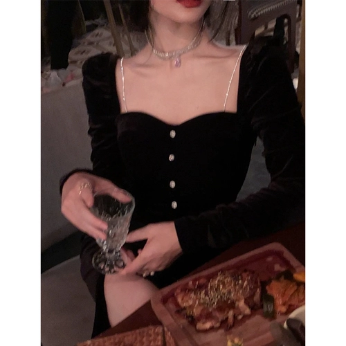 Черное элитное летнее вечернее платье, французский стиль