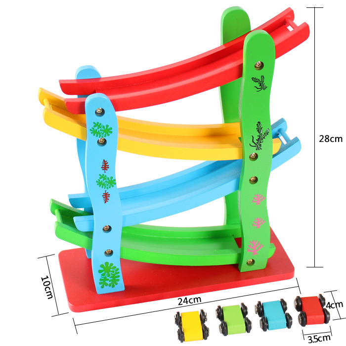 Baby wooden glider inertial rail pulley color ladder children's fun educational toys