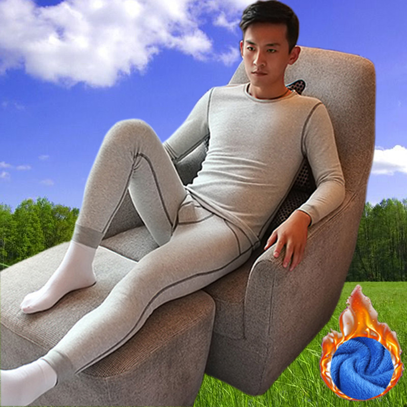 Huajielong men's thermal underwear suit pure cotton plus velvet thickened tight elastic round neck solid color cotton autumn clothes and long johns
