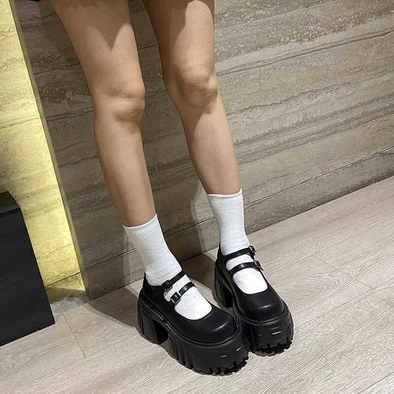超高厚底玛丽珍鞋女矮子乐小个子粗跟高跟单鞋增高10厘米小皮鞋子