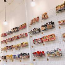 Net red instant noodle shelf white display wall mesh bubble noodle small canteen large grid display shelf hanging basket