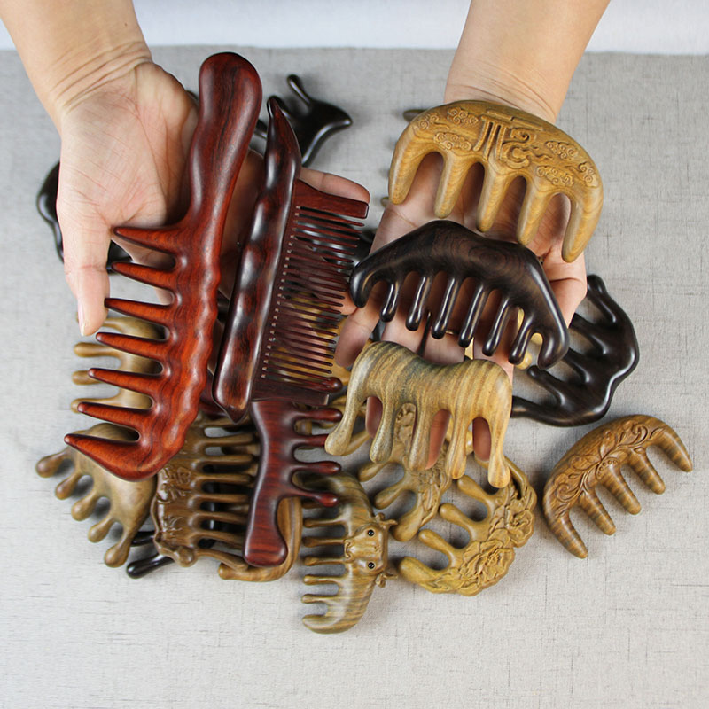 Massage Comb Green Sandalwood Purple Sandalwood Comb Head Wooden Comb Head Massage Acupoint Press