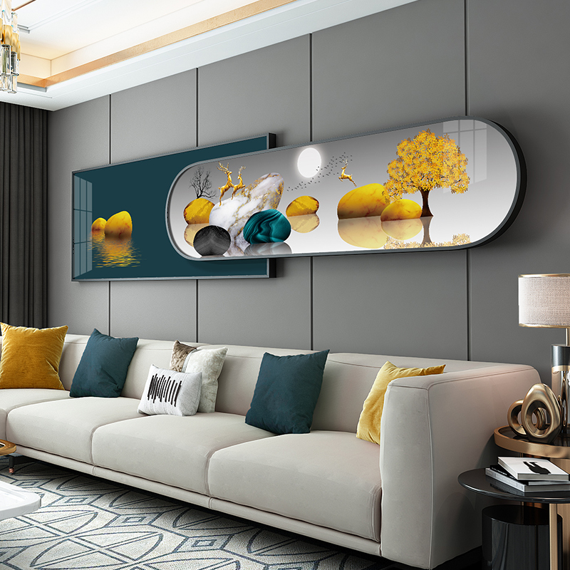 Modern light luxury painting in drawing room decoration painting minimal sofa background wall combination hanging painting crystal china fresco